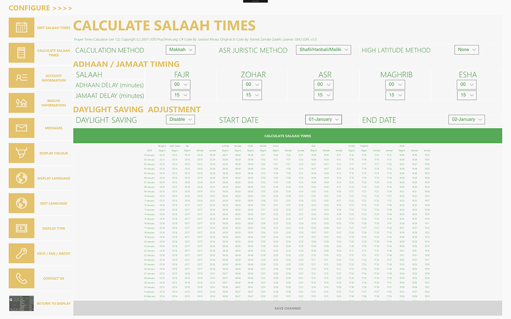365 Day Salaah Time Calculator